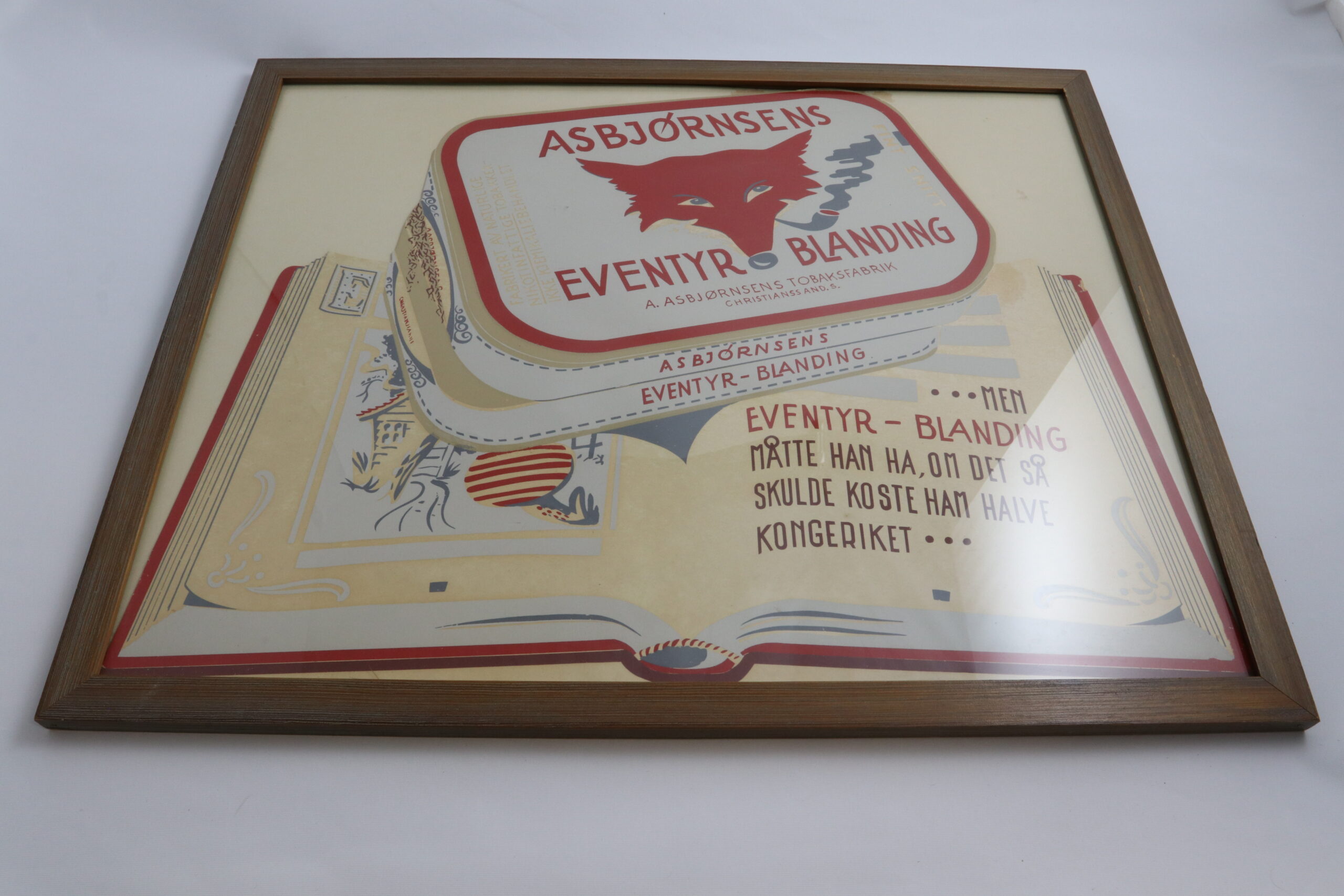 Reklameplakat for Eventyrblanding fra A. Asbjørnsens Tobaksfabrik. Foto: Vest-Agder-museet.
