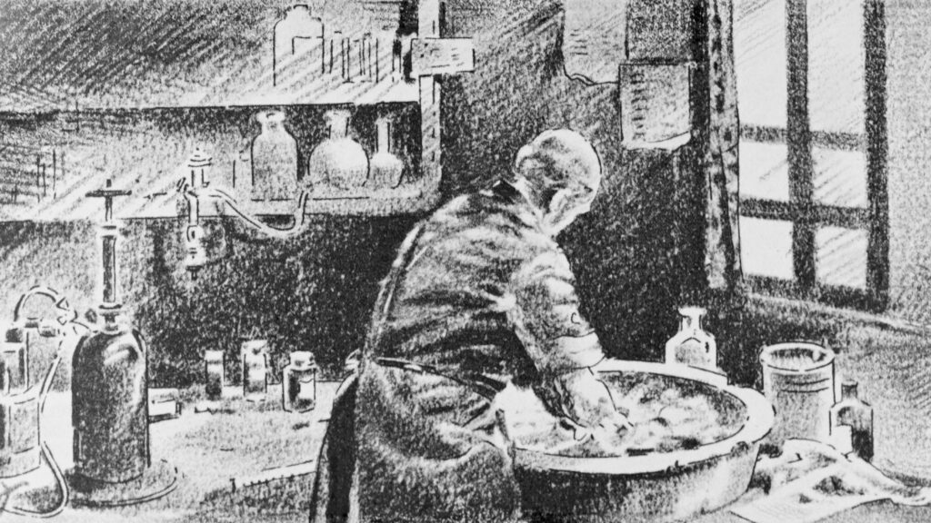 Ignaz Semmelweis vasker hendene i klorert kalkvann før operasjon. Foto Bettmann-Corbis.