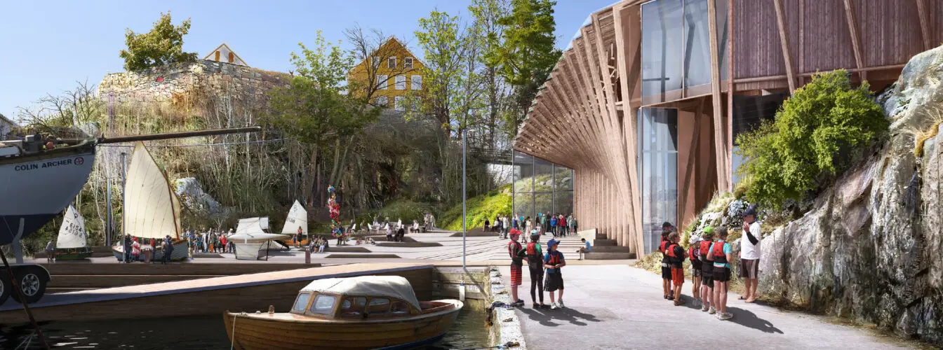 Illustrasjon av museumsbygget i Nodeviga, Odderøya, Kristiansand. Foto: Helen & Hard.