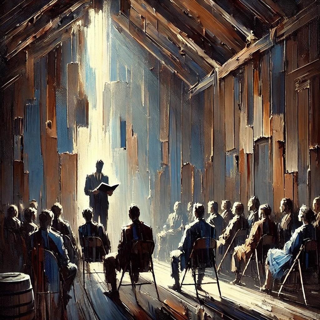 KI-generert bilde inspirert av Adolph Tidemands Haugianerne, Mandal museum