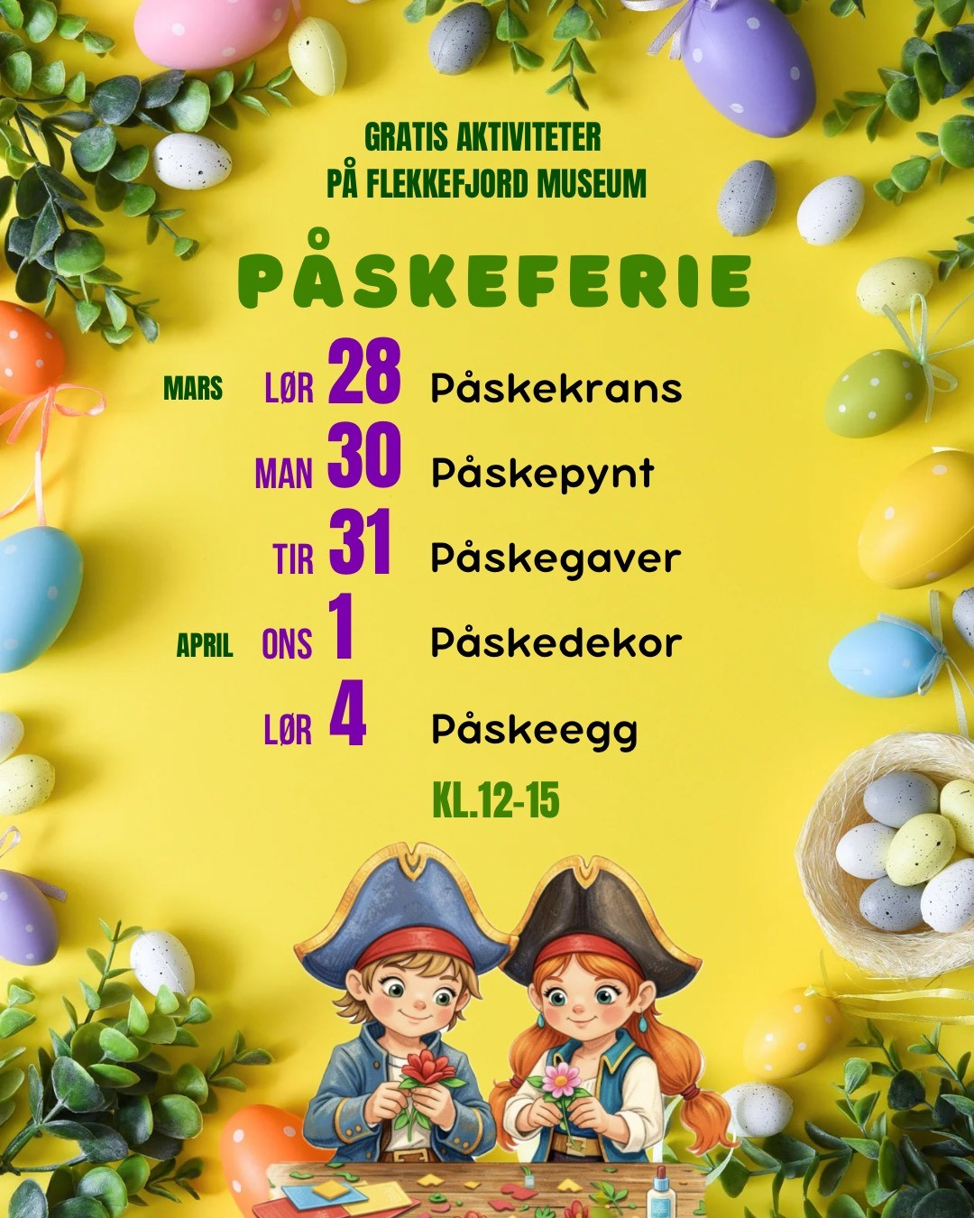 Flekkefjord museum påske aktiviteter 2026.