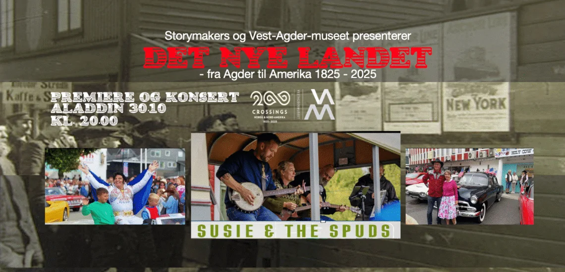 Bilde til Premiere på dokumentarfilmen «Det nye landet» og Susie & The Spuds konsert