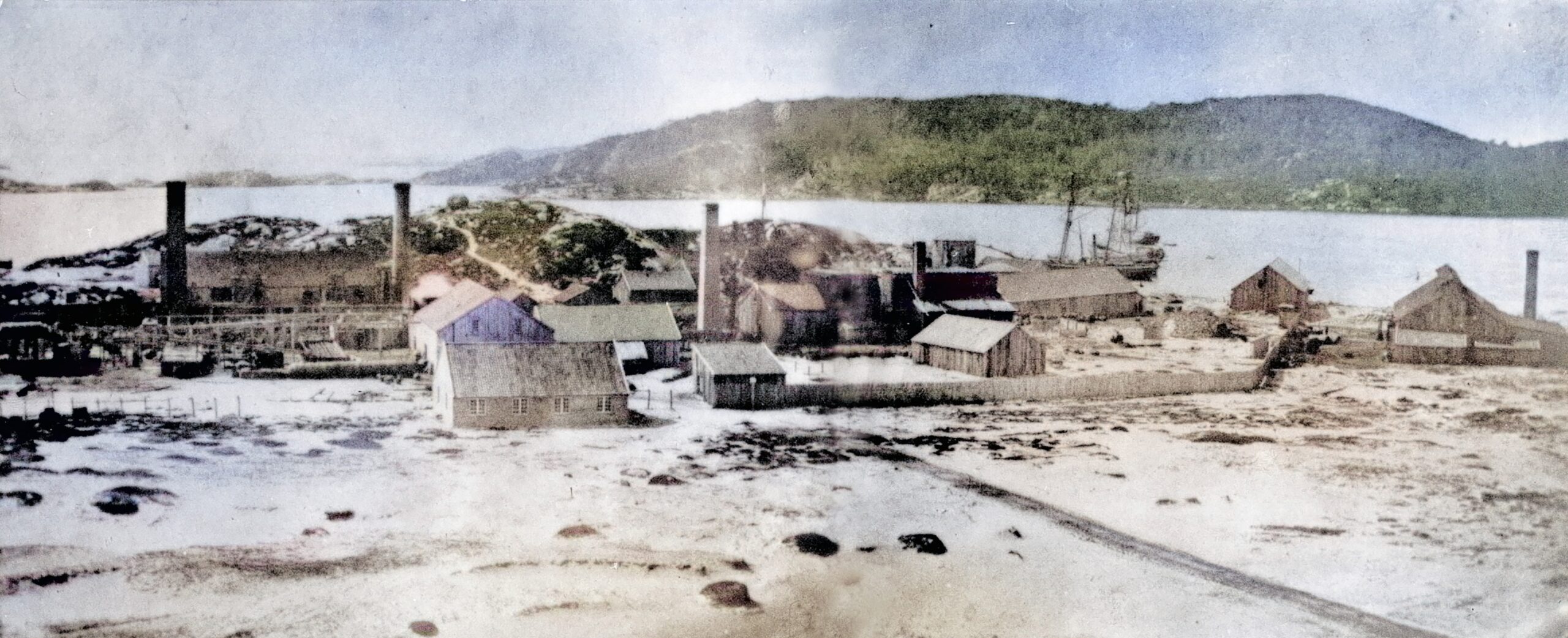 Parafinoljefabrikken på Risøbank ved Mandal i 1860-åra.