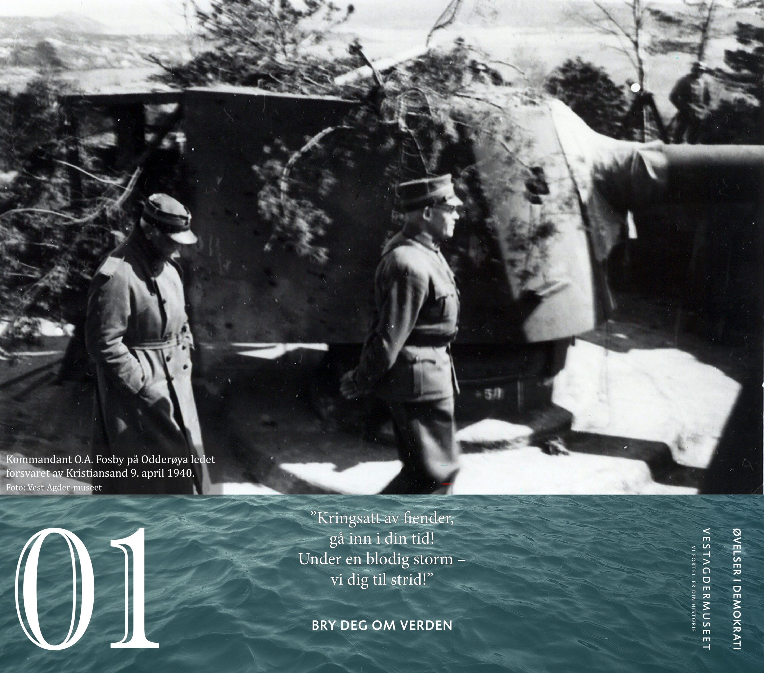 Bilde fra utstillingen. Kommandant O.A. Fosby på Odderøya ledet forsvaret av Kristiansand 9. april 1940. Foto Vest-Agder-museet.