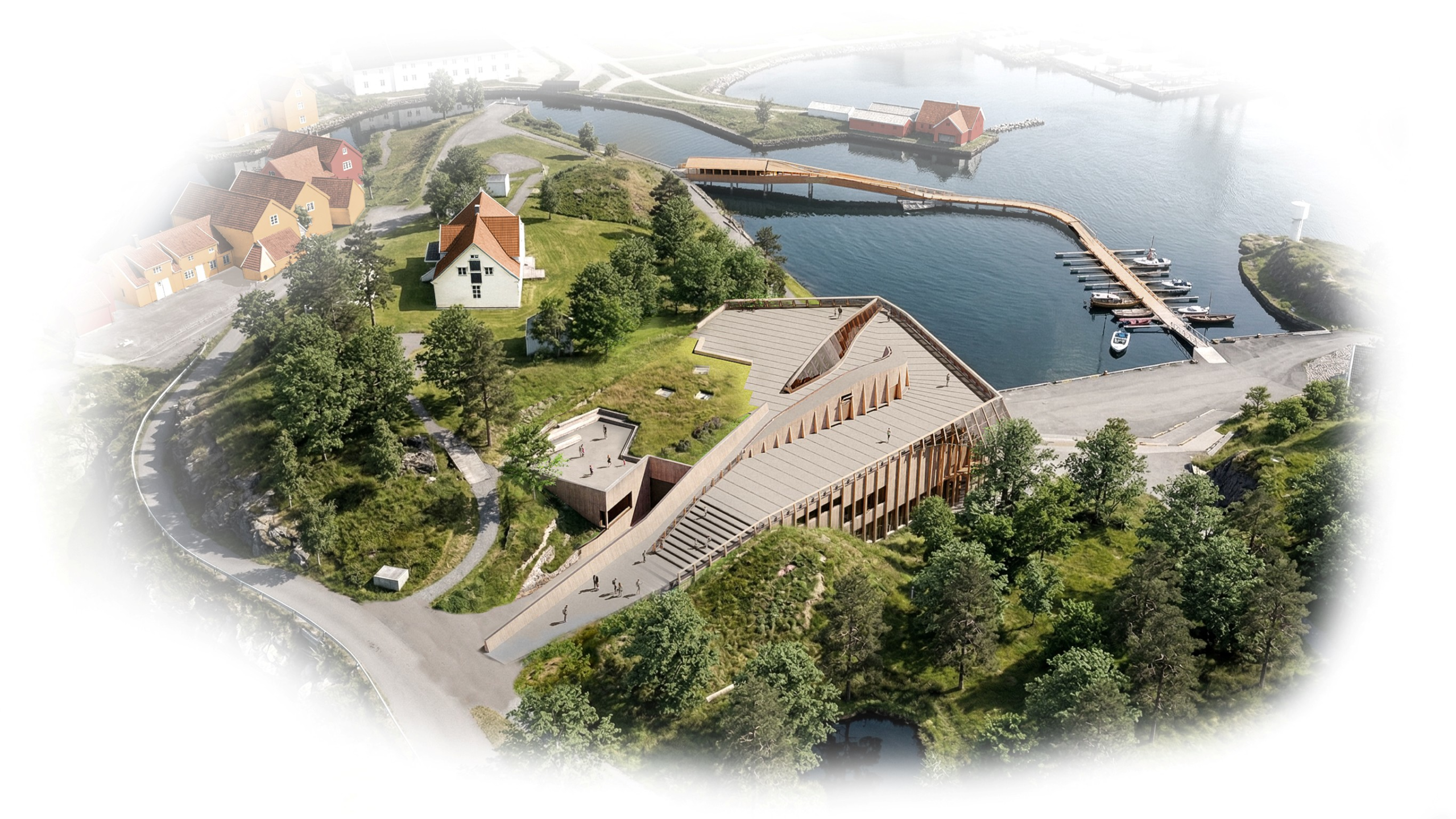 Prosjekttegning av VIGAs takterasse med utsikt ut mot museumshavna og byen. Foto: Helen & Hard.