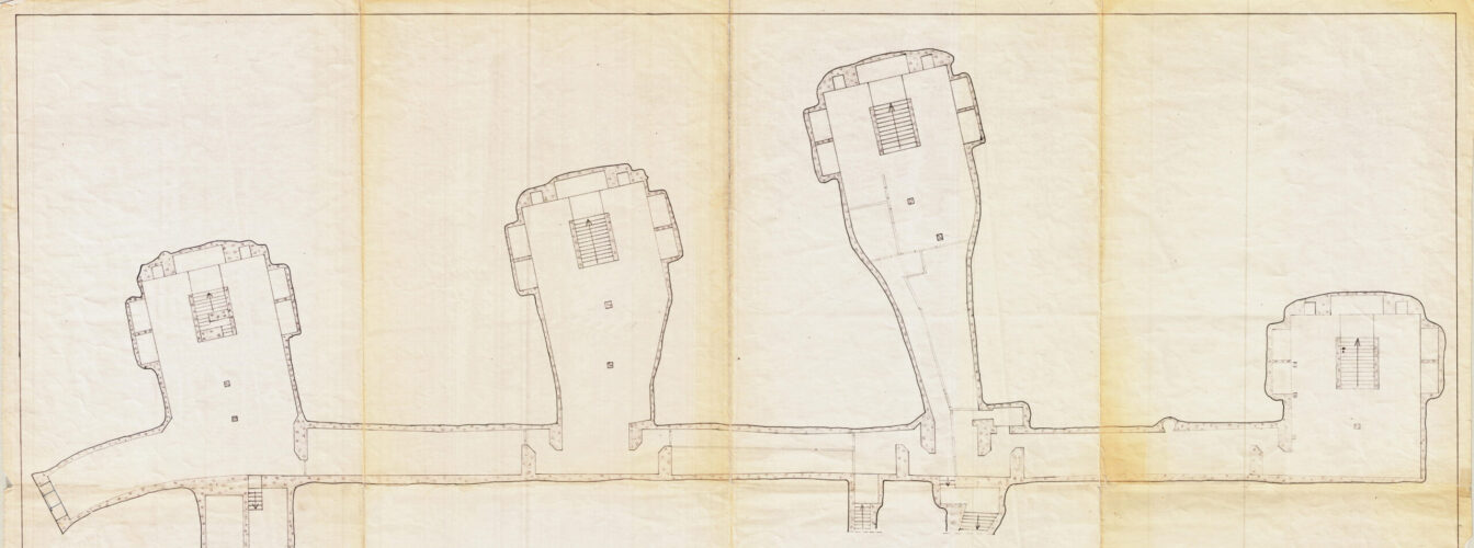 Kart over Haubitsgangene på Odderøya.